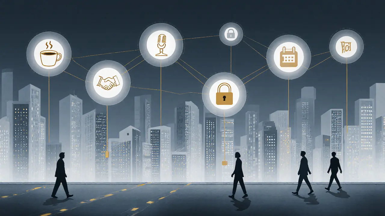 A symbolic Berlin scene with icons representing companionship, safety, and autonomy.