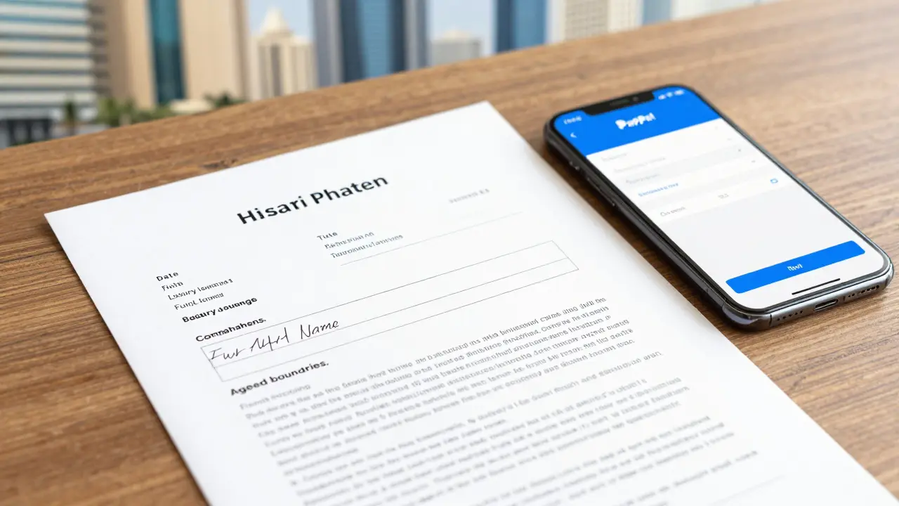 A printed booking confirmation on a desk beside a secure payment receipt, symbolizing professionalism and safety in Abu Dhabi.