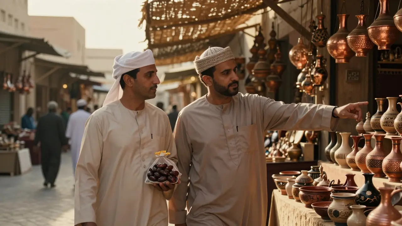 A quiet walk through Al Bateen souk, sharing the discovery of local dates and crafts at golden hour.