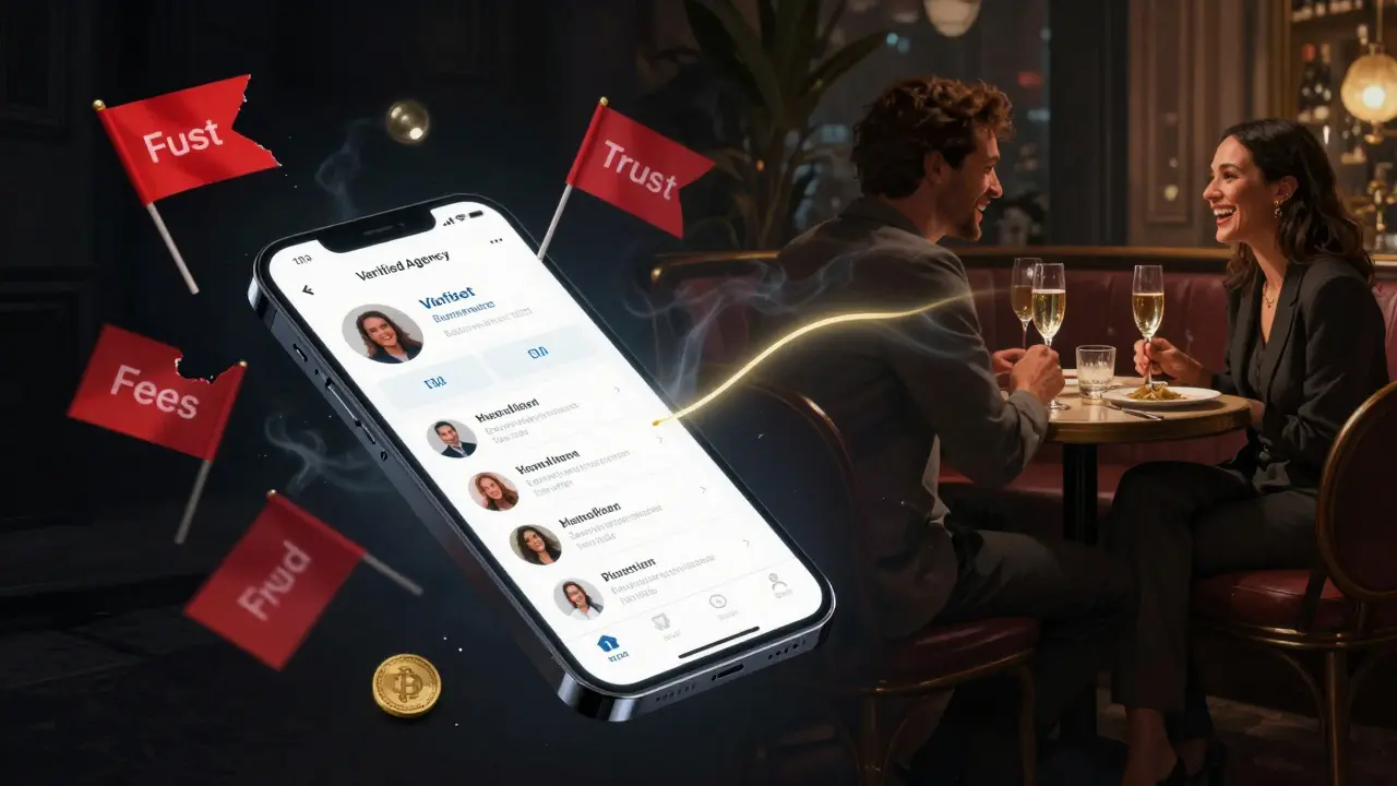 Secure booking screen with verified details, surrounded by dissolving red flags.