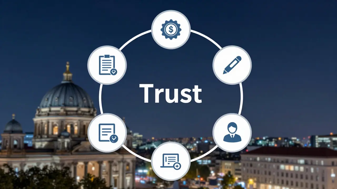 A circular diagram showing ethical practices like STI testing, encrypted bookings, and counseling support.